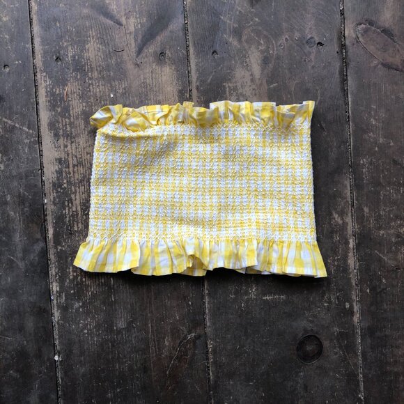 Y2K Scrunchy Yellow Plaid Tube Top Size XS - Picture 2 of 7